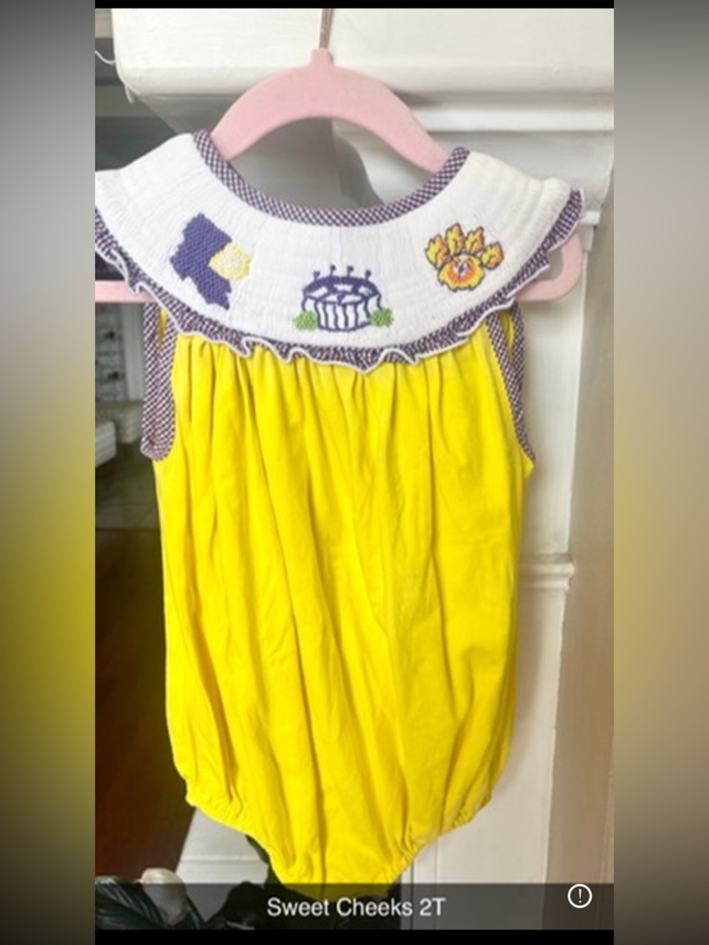 LSU Yellow Smocked-Collar Baby Bubble Tank - 2T